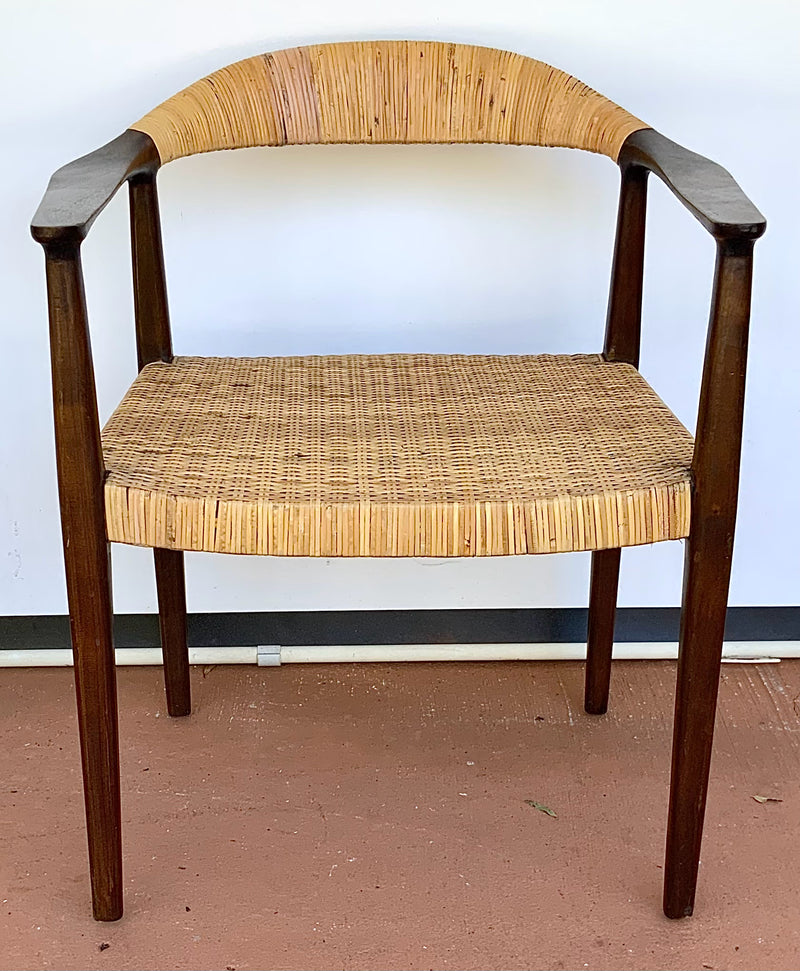 Mid Century Style Armchair with Wicker Seat