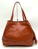 LAGGO British Tan Pebbled Studded Leather w/Tassels Tote