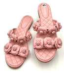 CHANEL Pink Quilted Leather Camellia Flower Sandals 38.5