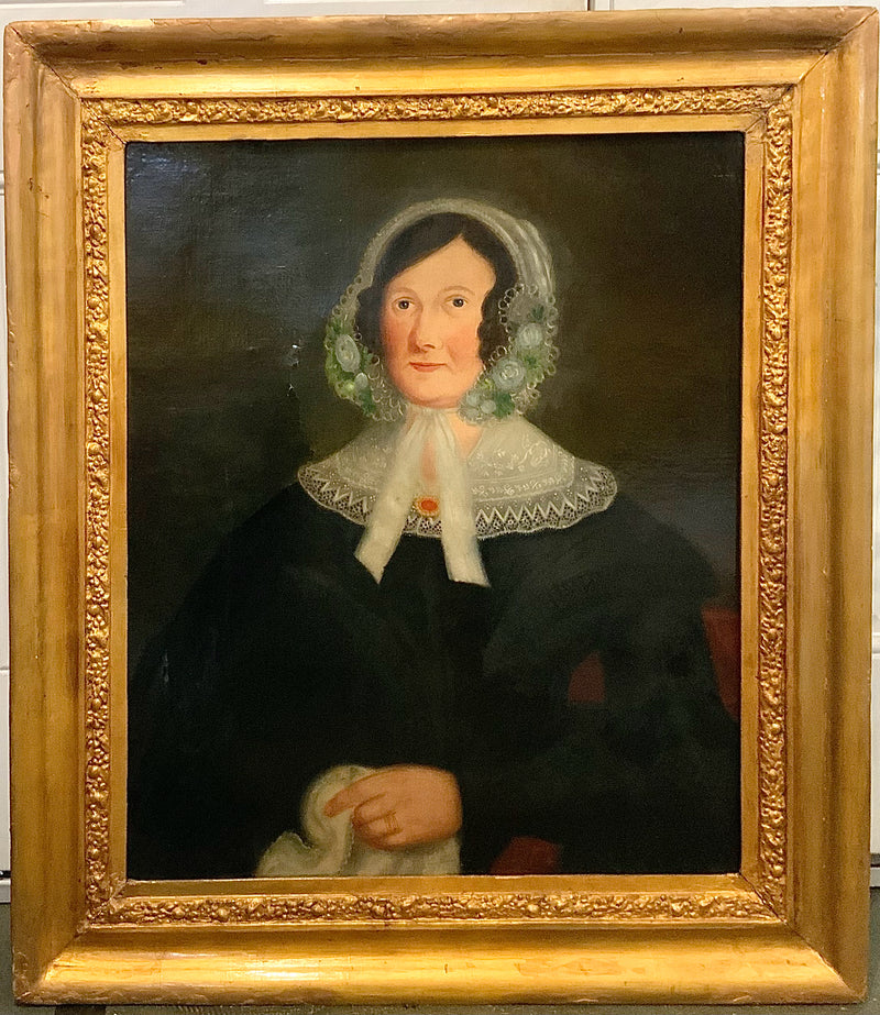 Antique Oil on Canvas Portrait of Woman in Antique Frame