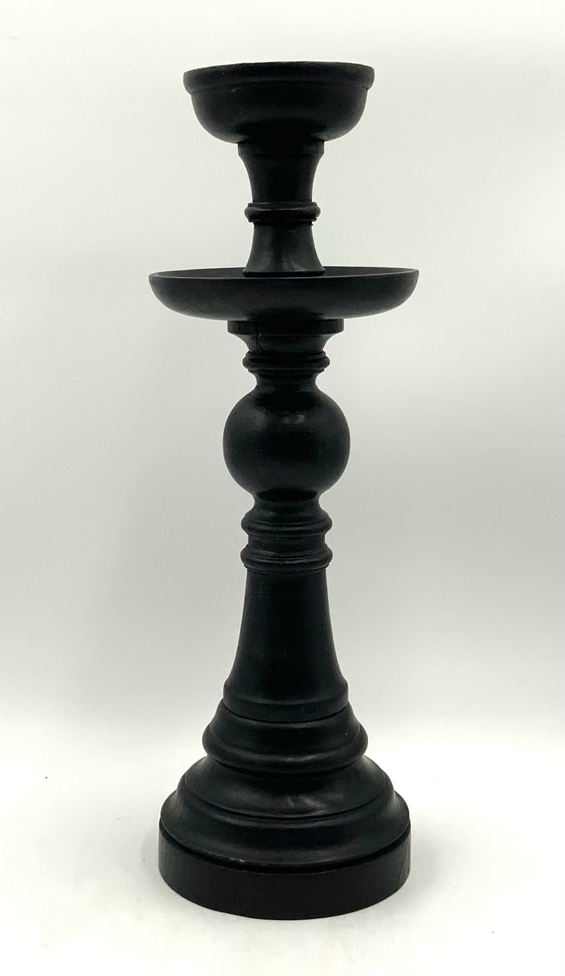 Turned Wood Candlestick with Black Finish