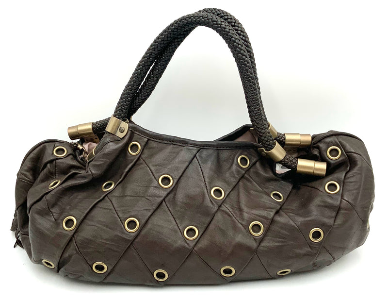 COLE HAAN Brown Lea w/Grommet Double Handle Handbag