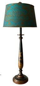 Black Toleware Lamp with Damask Shade