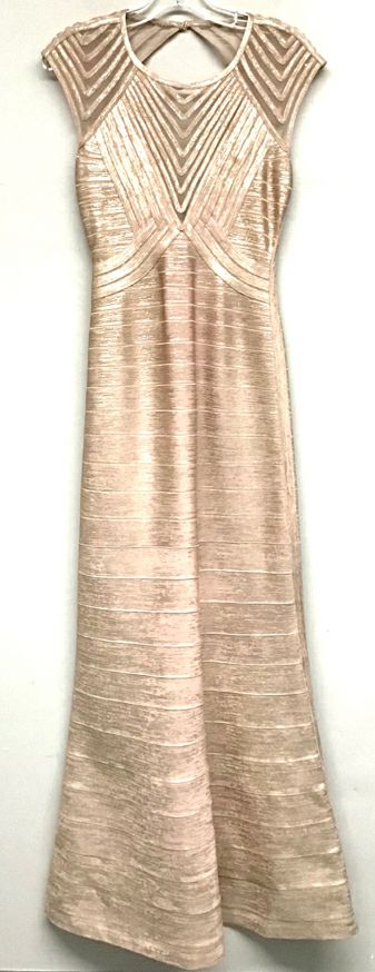 HERVE LEGER x Max Azria Blush Metallic Mesh Neckline Bandage Gown