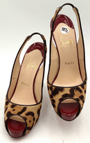 CHRISTIAN LOUBOUTIN Red Patent Lea Leo Haircalf  Slingback Pumps 38.5