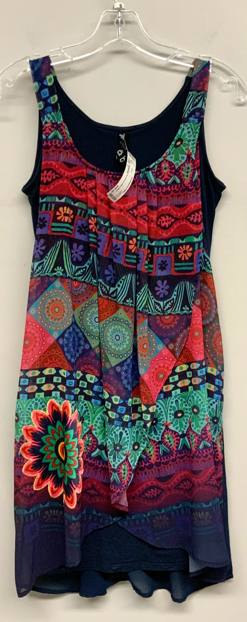DESIGUAL Berry/Green/Black/Multi Geo Print Drape S/L Dress