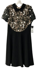 BY SHANI Nude w/Black & White Lace Floral Overlay/Black Skirt Fit & Flare Dress