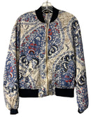 FREE PEOPLE Blue White Tan Red Paisley Bomber Jacket