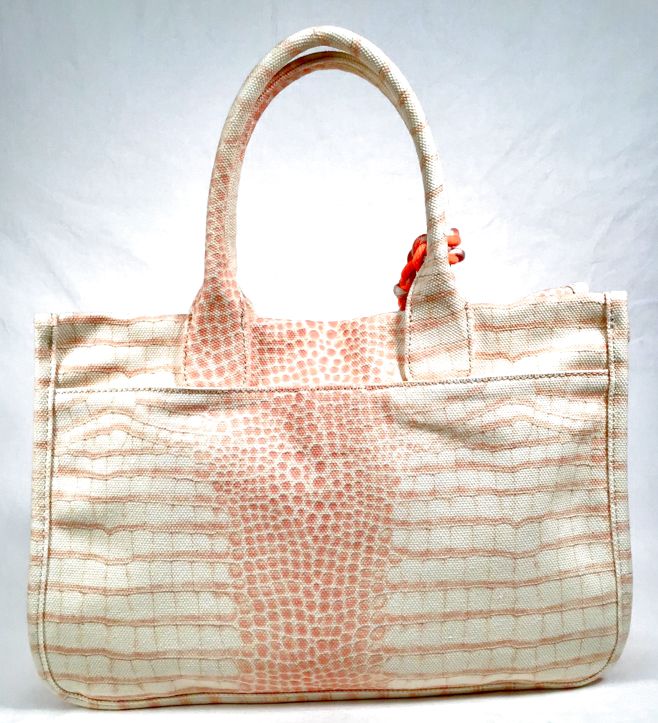 VINCE CAMUTO Sorbet Reptile Print Canvas w/Tassel "Orla" Tote