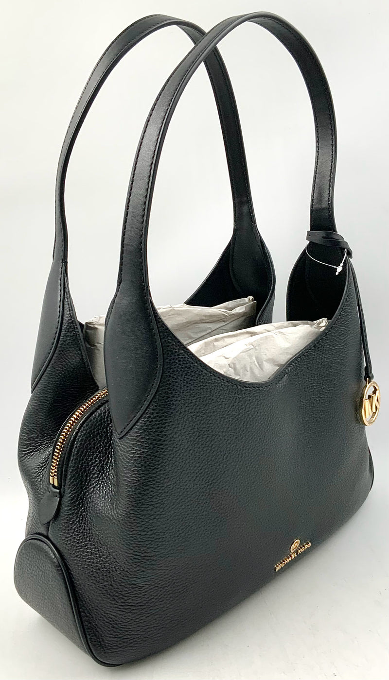 MICHAEL KORS Black Pebbled Leather Kelsey Shoulder Bag