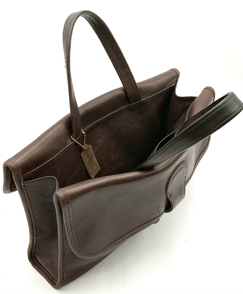 COACH Vintage Brown Leather Double Flap Turnlock Briefcase Bag
