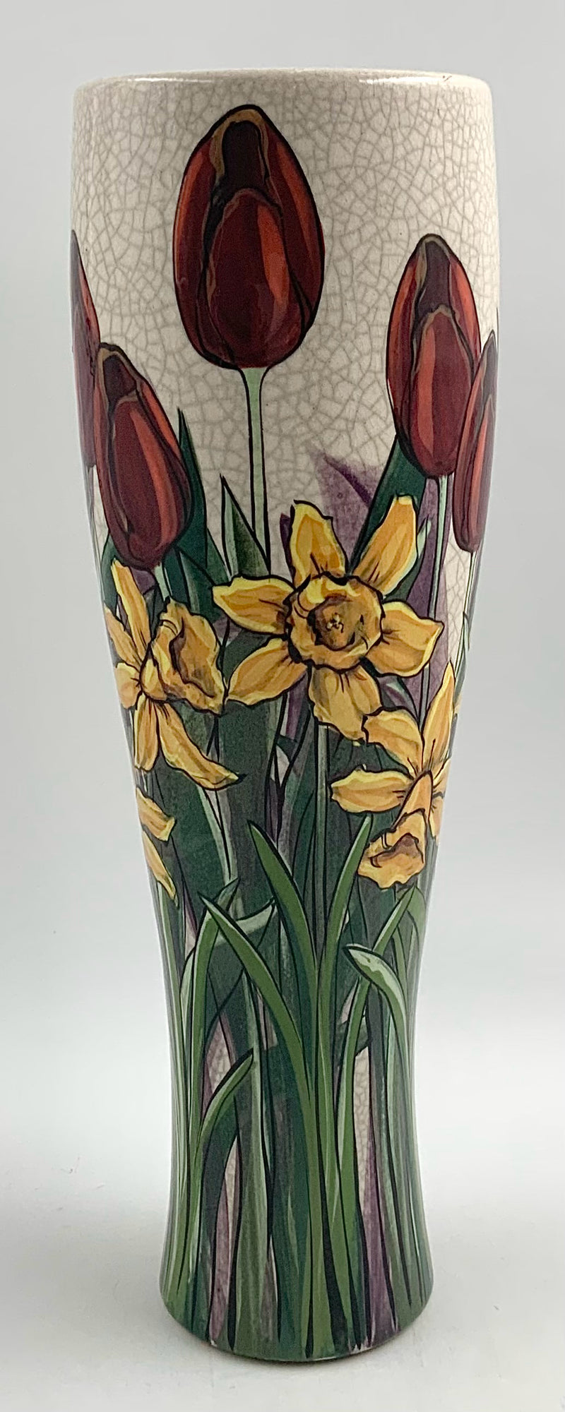 Signed Mickey & Trina Cofer Vase with Tulips & Daffodils