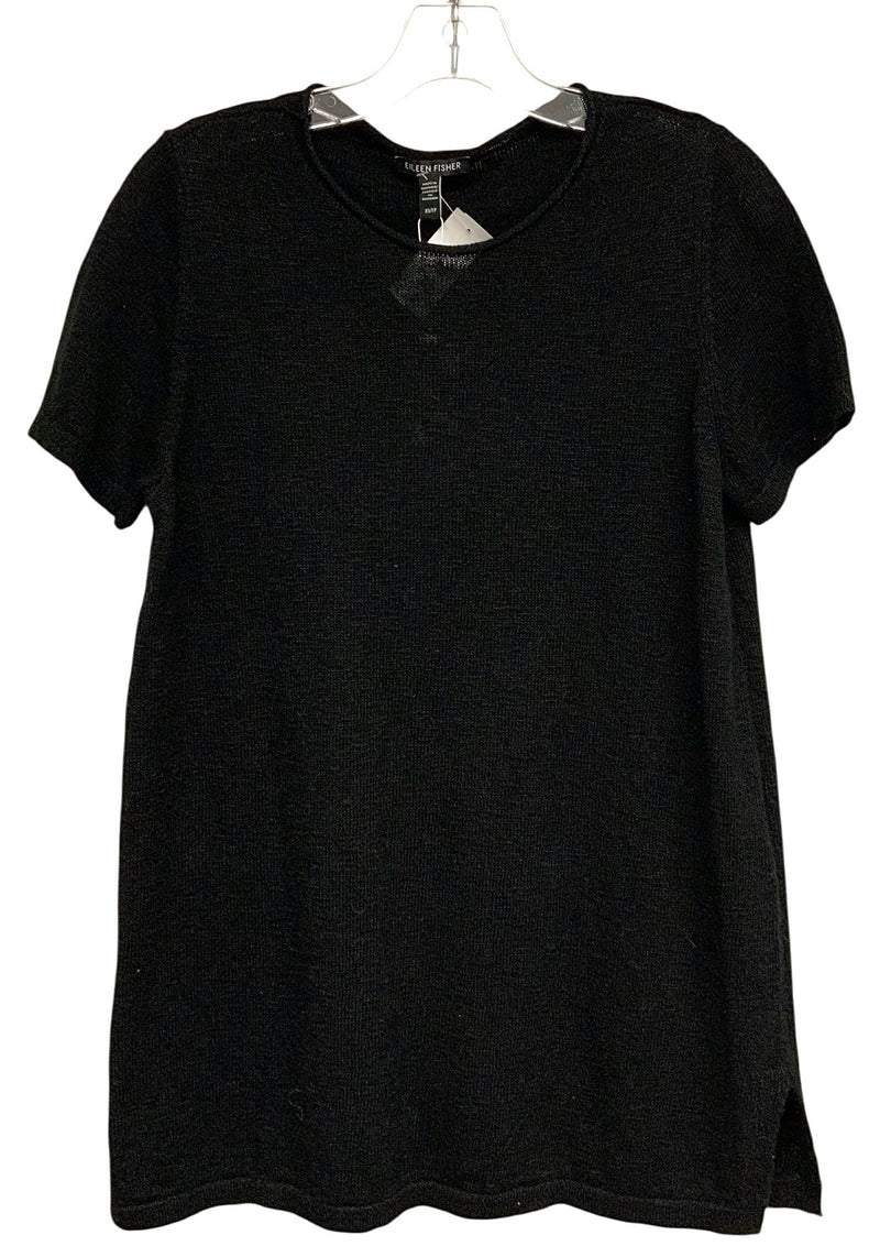 EILEEN FISHER Black Organic Cotton Linen Slub S/S Tunic Top