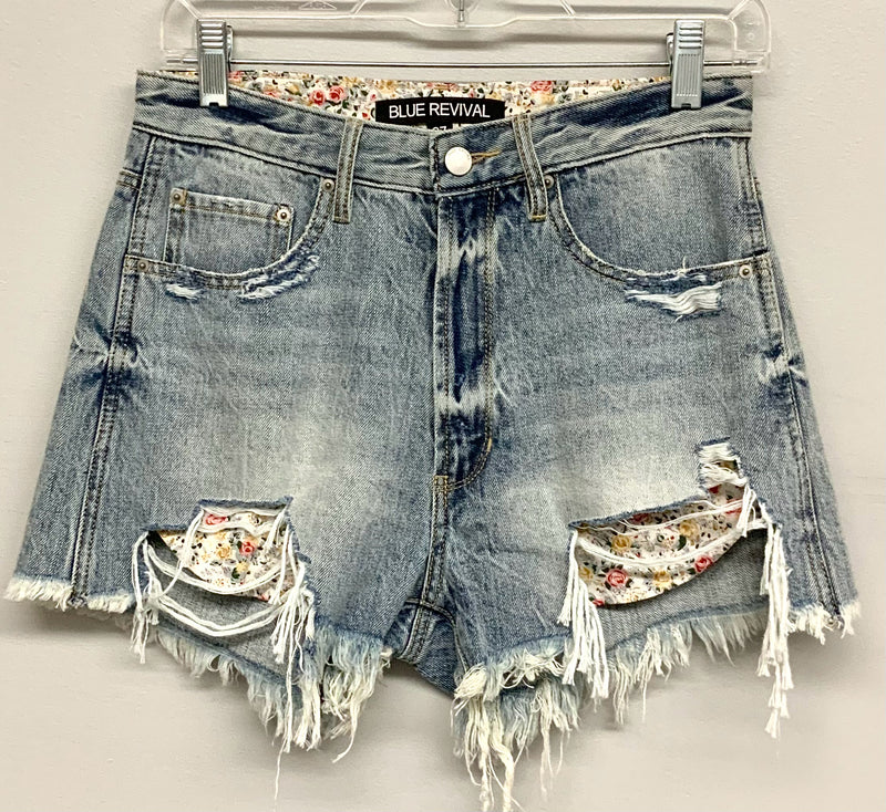 BLUE REVIVAL Lt Wash Distressed Exposed Pockets Shorts