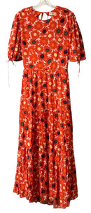 RHODE Red Multi Grenada Floral S/S Jolie Open Back Maxi Dress