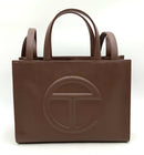 TELFAR Chocolate Brown Vegan Leather Embossed Logo S/M Shopping Bag