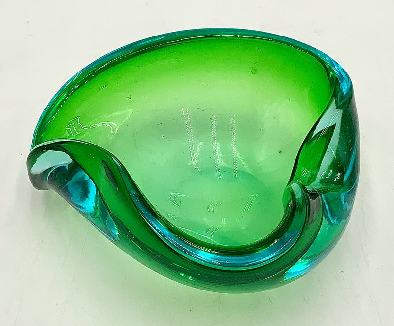 Vintage Murano Green Glass Ashtray