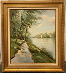 David Harris Oil on Canvas of River Bank