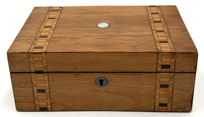 Antique Wood Box with Marquetry Inlay