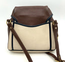 Dooney & Bourke Vintage Brown Beige Navy Grained Leather All Weather Bag AS IS