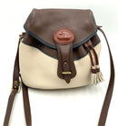 Dooney & Bourke Vintage Brown Beige Navy Grained Leather All Weather Bag AS IS