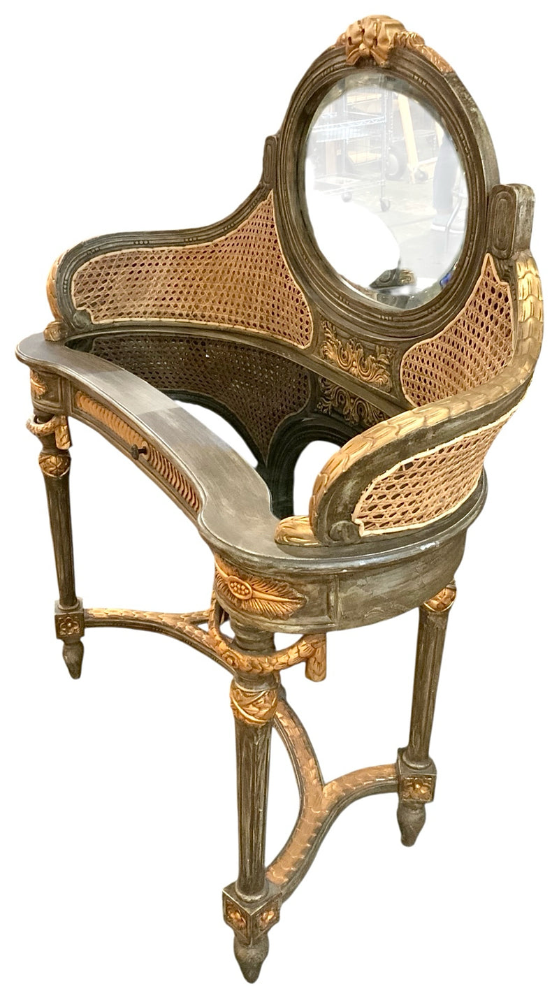 Gilt Wood Cane Vanity with Mirror