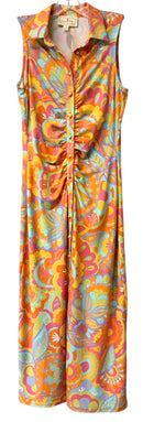 FLORA BEA Pnk/Orange/Blue/Multi Mod Floral Ruched S/L B/D Dress