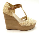 TORY BURCH Natural Straw Tan Leather Carina Wedge Sandals 6