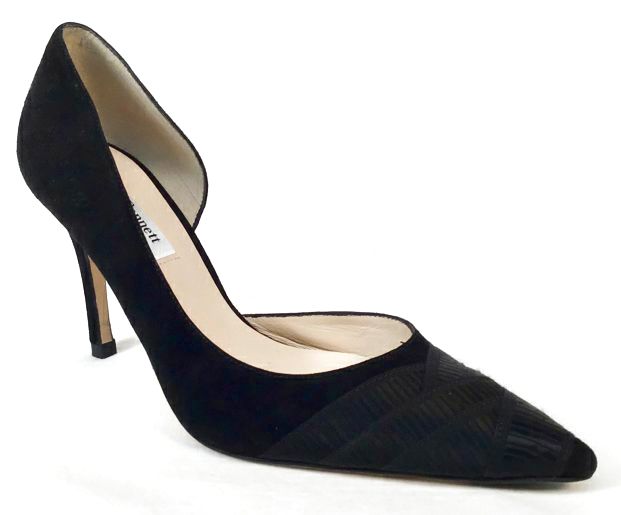 L.K. BENNETT Black Suede Ribbon Tie Pumps 38