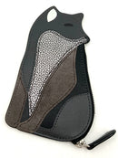 COACH Black Grey Silver Leather & Suede Patchwork Fox Coin Case