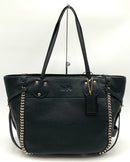 COACH Black Leather Goldtone Chain Inset Whipstitch Tatum Tote Bag