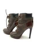 TORY BURCH Brown Colorblock Leather Lawson Stiletto Booties 9