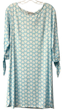 LA MER LUX Lt Blue/White Fan Print 3/4 Tie Sleeve Dress