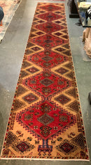 Handmade Wool Runner with Tribal Design 13'