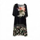 ALEMBIKA Black/Green/Multi Polka Dot & Floral Tiered 3/4 Sleeve Dress