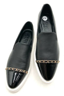 KARL LAGERFELD Black Leather/Patent w/Chain Accent Loafers 5.5