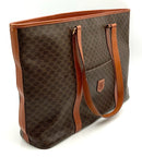 CELINE Vintage Tan Leather Trim Brown Coated Canvas Macadam Large Shopper Tote