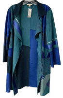 LEMON GRASS Teal/Blue Patchwork Vegan Suede L/S Open Jacket