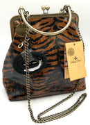 PATRICIA NASH Black Tan Tiger Print Leather Novella Frame Bag