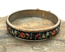 Gold Plated Metal & Austrian Petit Point Needlepoint Hinged Bangle