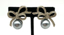 Craft Silver Tone CZ Bow & Grey Pearl Earrings