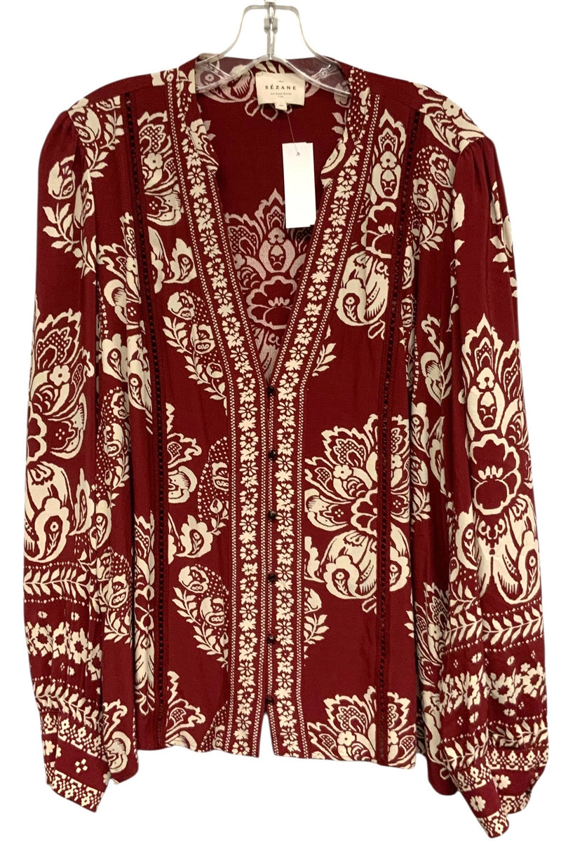 SEZANE Burgundy Cream Floral L/S Top