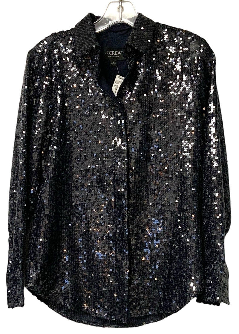 J CREW Collec. Navy Sequin L/S B/D Top