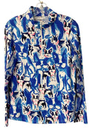 IBKUL Blue/Wjhite/Pink Boston Terrier 1/4 Zip L/S Pull-Over