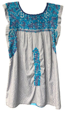 MI GOLONDRINA Blue/White Micro Plaid w/Floral Embroid Cap Sleeve Tunic