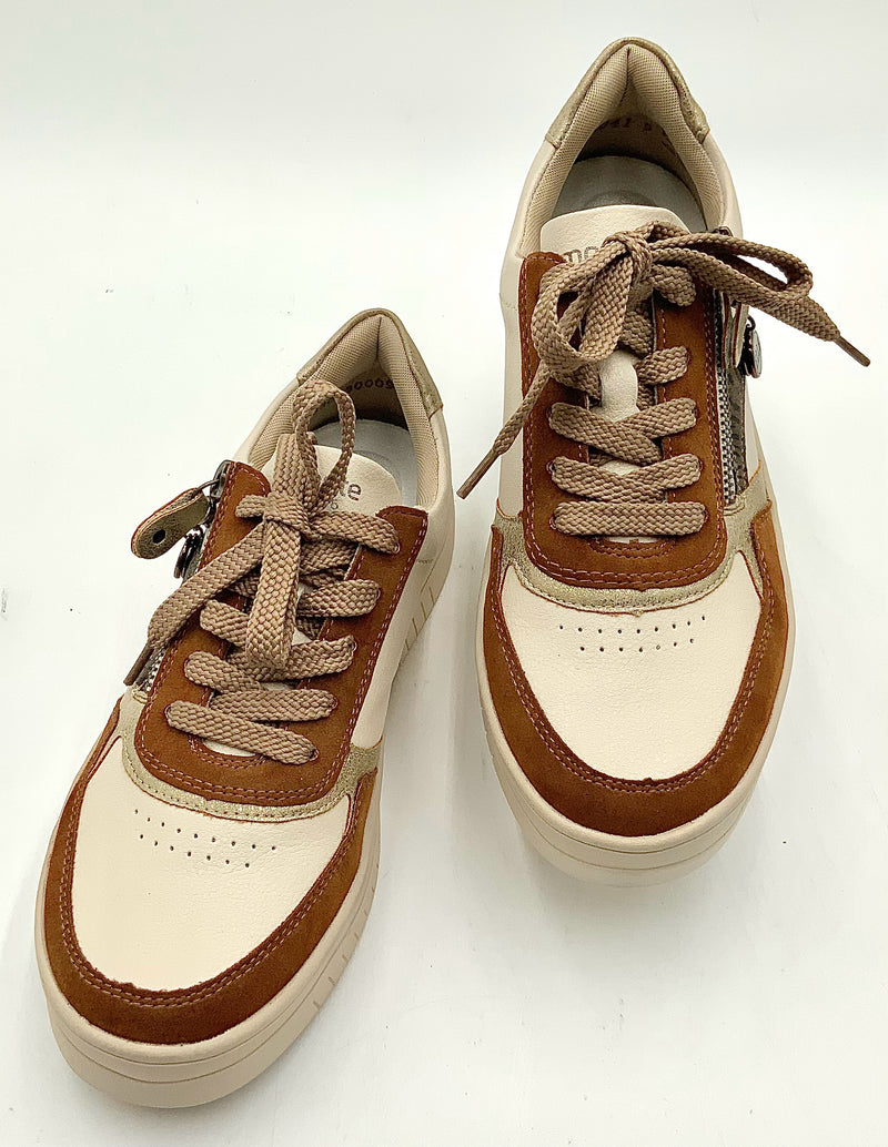 REMONTE  Bone/Gold Vegan Leather Brown Suede Kendra Sneakers 38