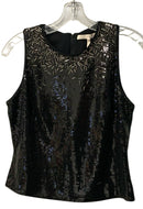 HALSTON Black Sequin Silver Tube Bead S/L Shell