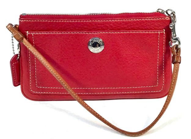 COACH Vintage Red Pebbled Leather Wristlet