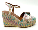 KURT GEIGER Floral Couture Quilted Leather Wedge Sandals 9.5