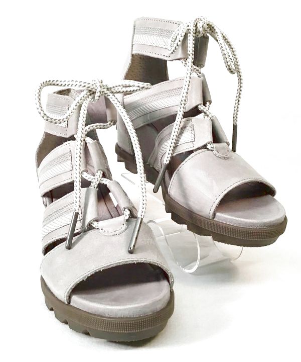 SOREL Grey Leather Lace Up Joanie Wedge Sandals 7.5